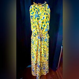 Sam Edelman Yellow, Blue Floral Ruffle Maxi Dress, Size 12